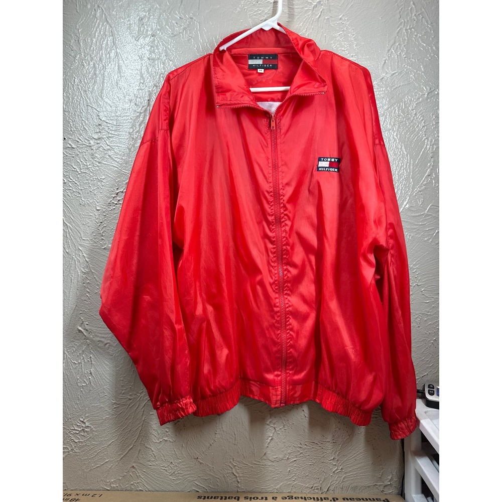 Vintage Tommy Hilfiger Jacket Coat Red Spellout Embroidered Men's Size Medium